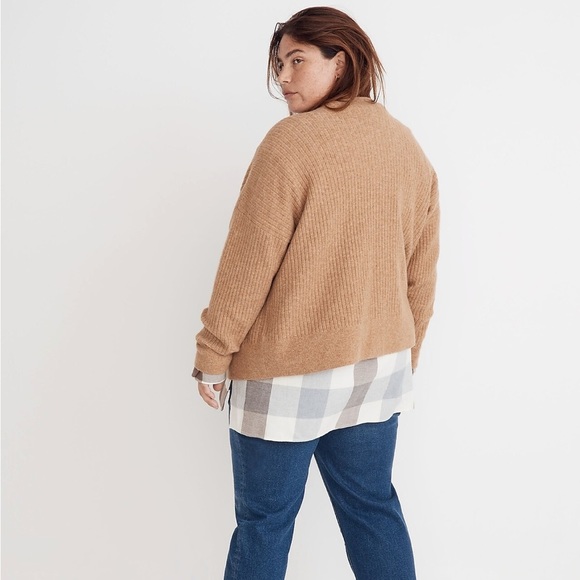 Madewell Cameron Ribbed Cardigan Sweater in Coziest Yarn Heather Toffee 4X NEW - Picture 3 of 7